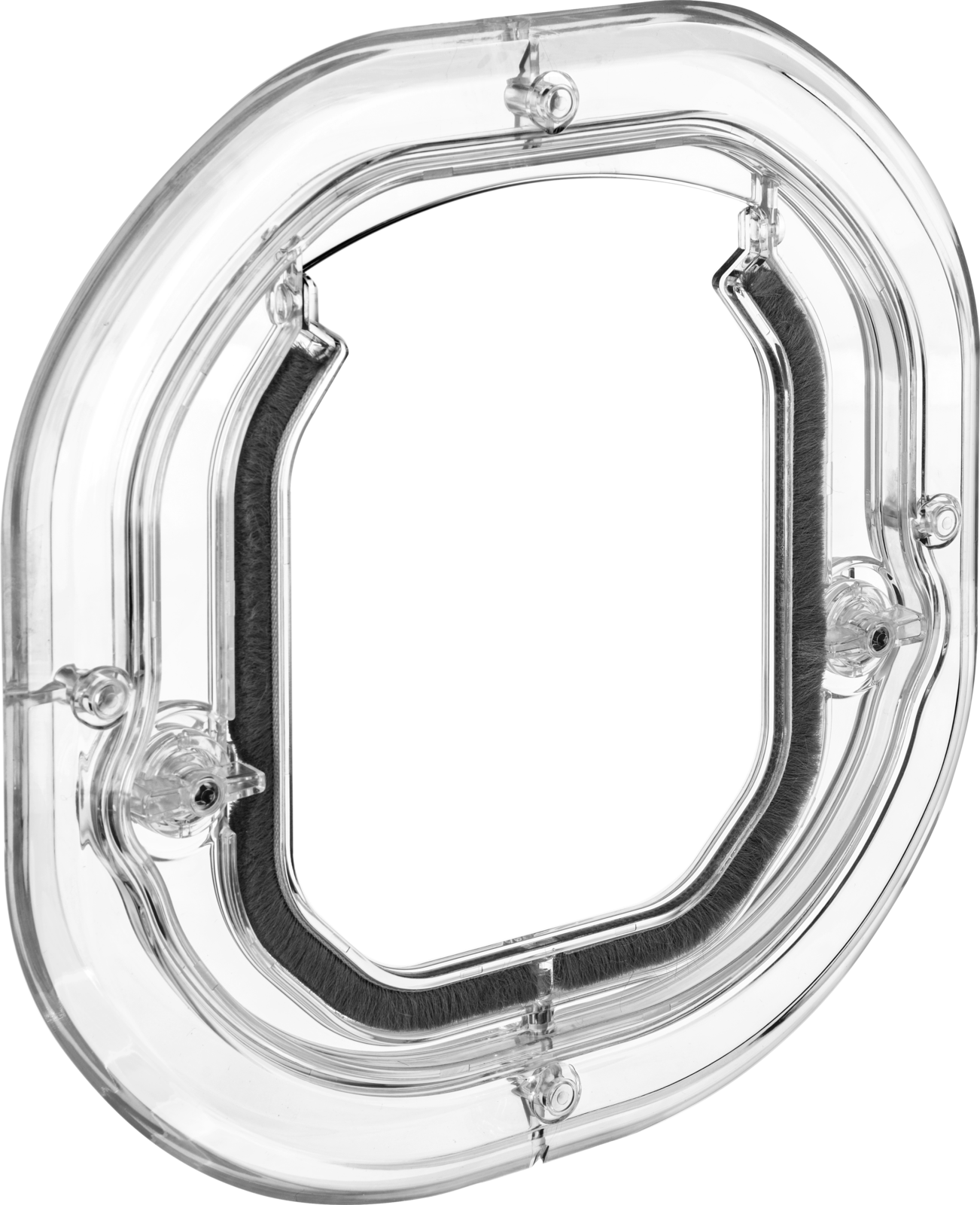 Catwalk Original glass-fitting cat door in clear, shown on its own against a black background