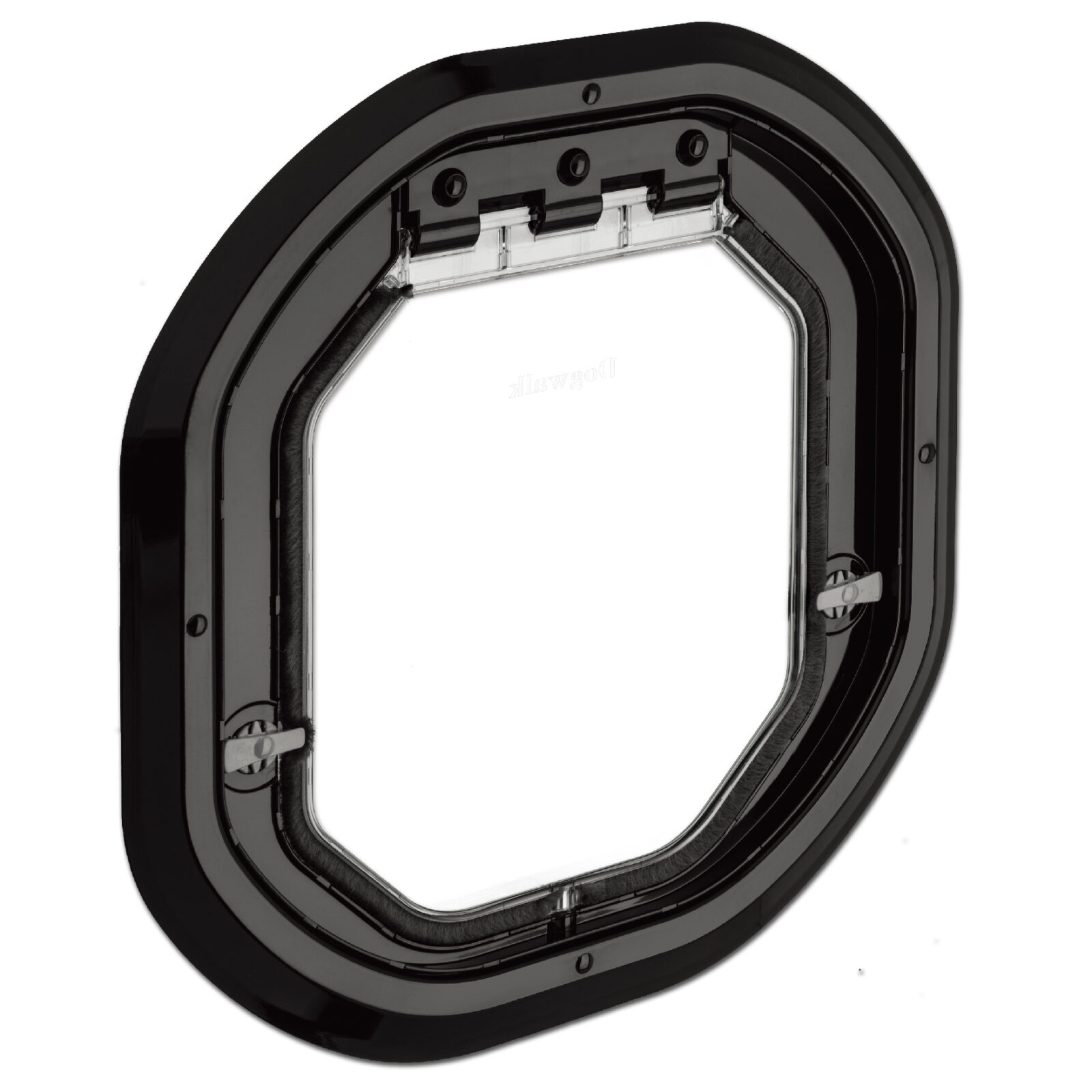 Dogwalk Medium Dual Glaze glass-fitting dog door in black, shown on its own against a white background