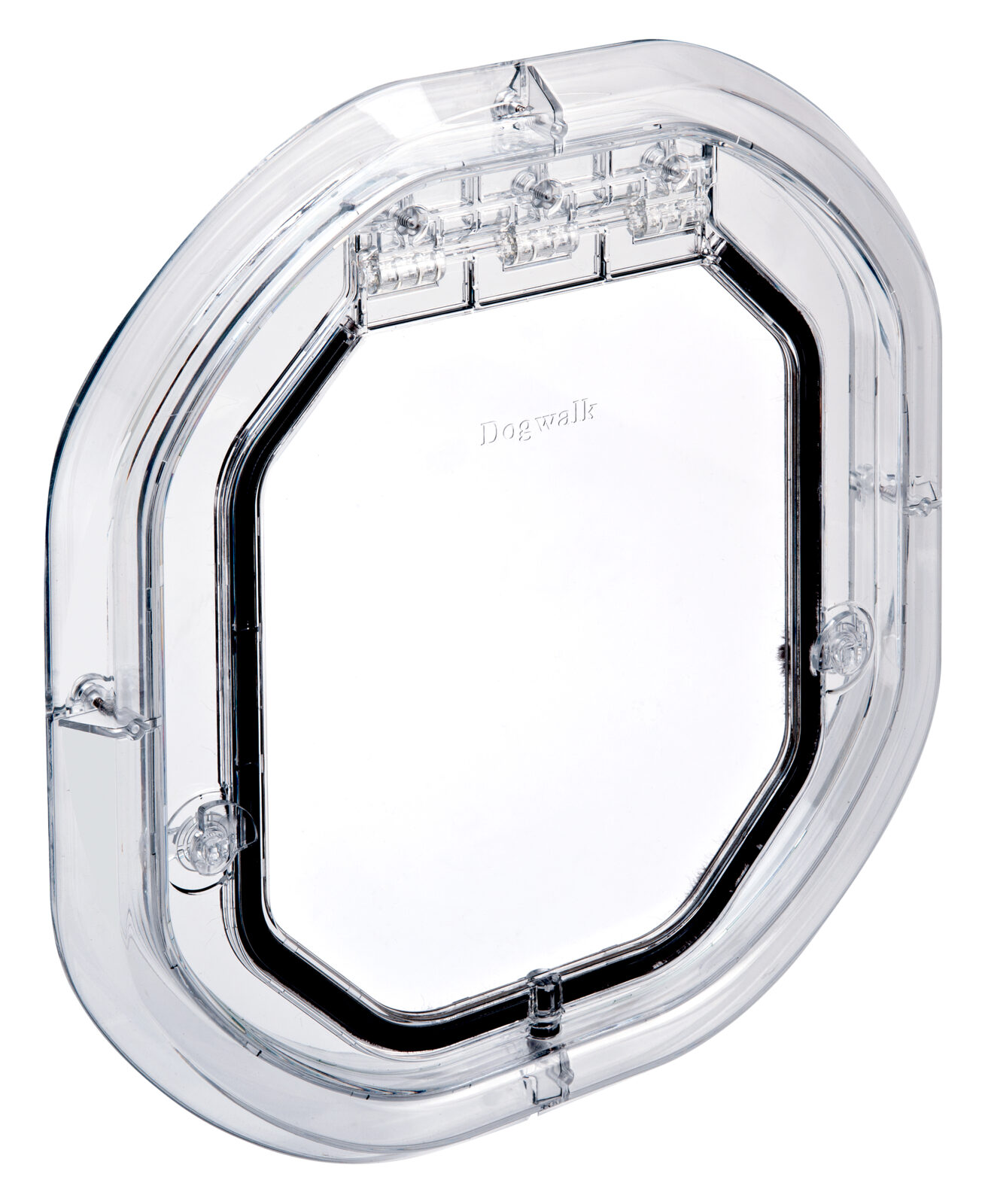 Dogwalk Medium glass-fitting dog door in clear, shown on its own against a white background