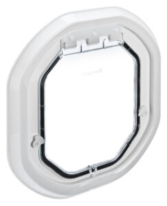 Dogwalk Medium Dual Glaze glass-fitting dog door in white, shown on its own against a white background