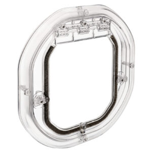 Dogwalk Intermediate glass-fitting dog door in clear, for dual glazing, shown on its own against a white background