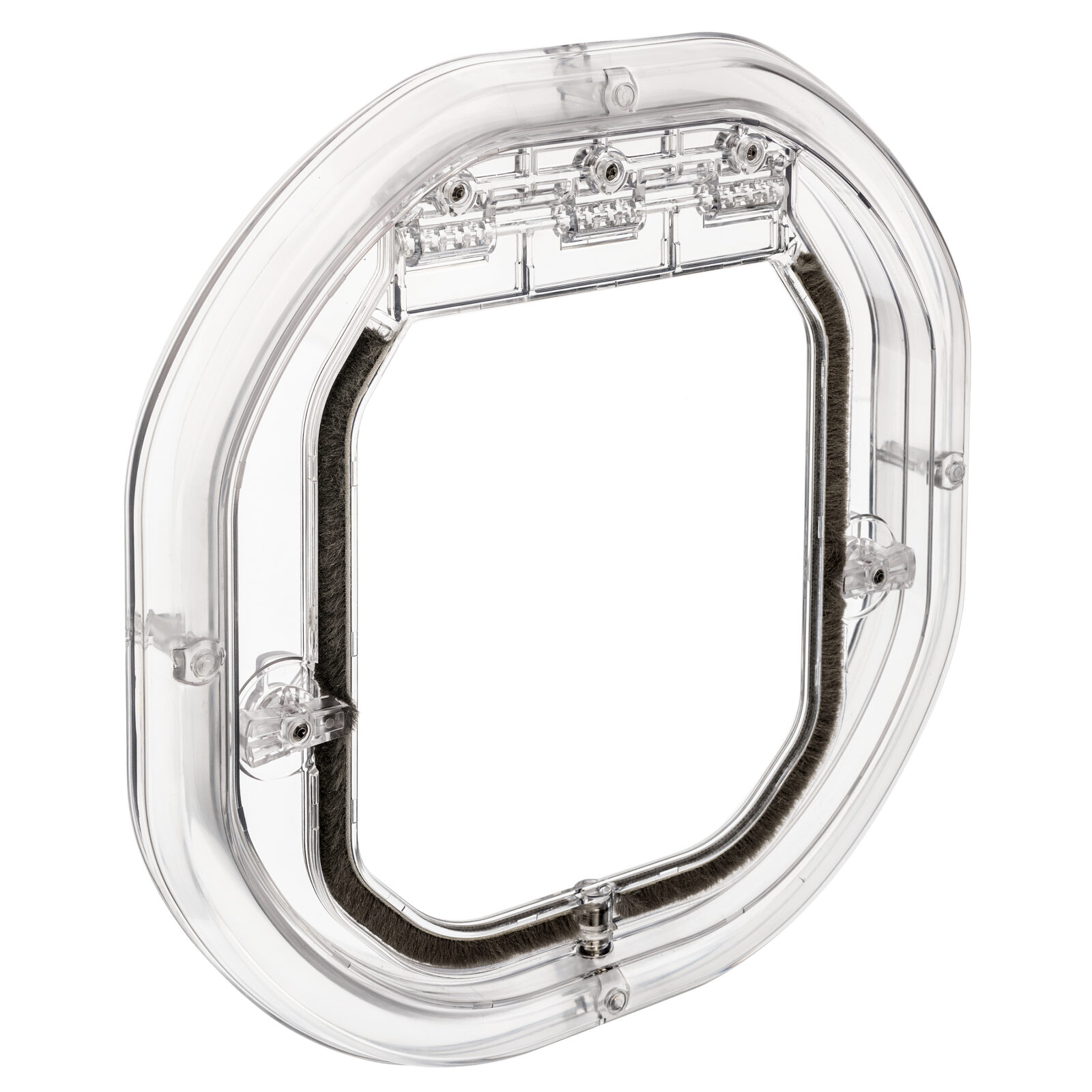 Dogwalk Intermediate glass-fitting dog door in clear, for dual glazing, shown on its own against a white background