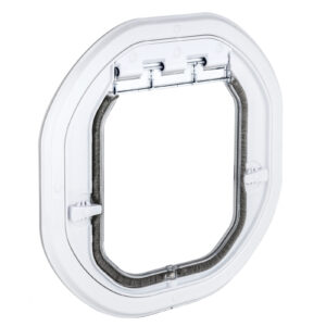 Dogwalk Intermediate Slim Line glass-fitting dog door in white, shown on its own against a white background