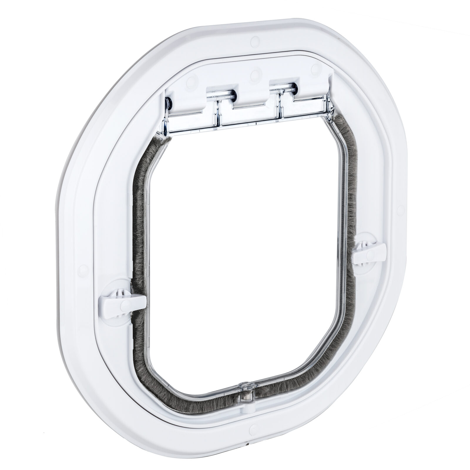 Dogwalk Intermediate Slim Line glass-fitting dog door in white, shown on its own against a white background