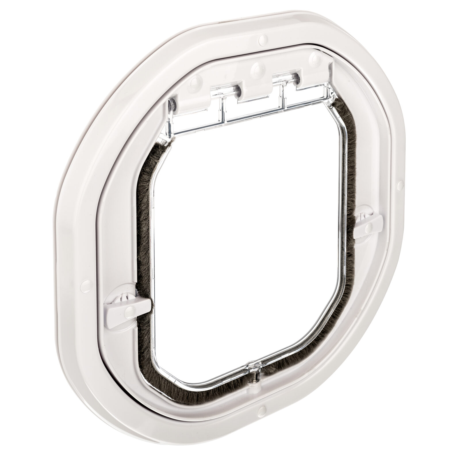 Dogwalk Intermediate glass-fitting dog door in white, for dual glazing, shown on its own against a white background