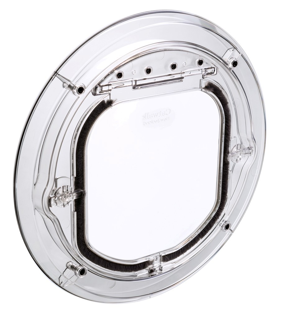 Catwalk Maxi glass-fitting pet door in clear, for large cats and small dogs, shown on its own against a white background