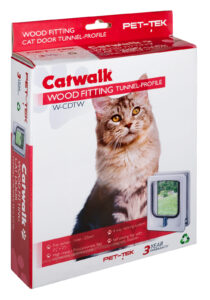 Retail box for the Catwalk tunnel cat door in white, wood fitting