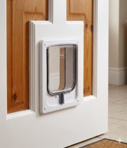 Catwalk tunnel cat door in white fitted into a white timber door