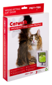 Retail box for the Catwalk slim line wood-fitting cat door in white