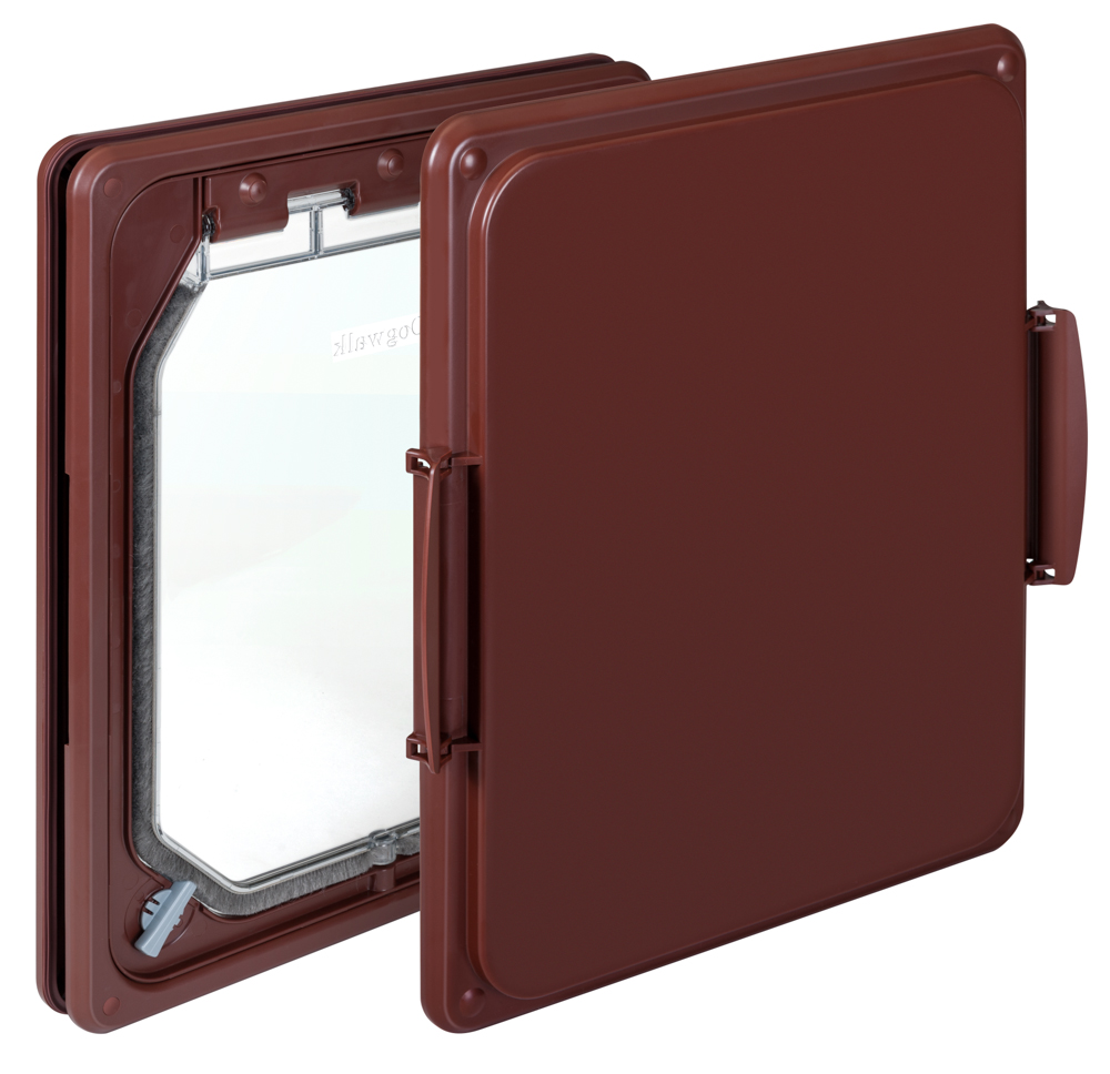 Dogwalk medium dog door in brown with its closing cover