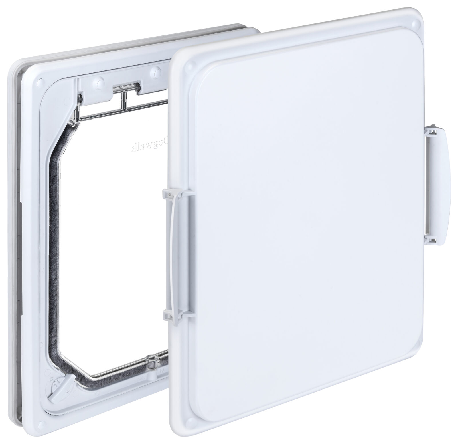 Dogwalk medium dog door in white with its closing cover