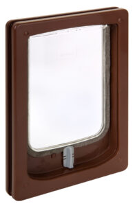 Dogwalk small dog door in brown, wood fitting, for timber and PVC doors