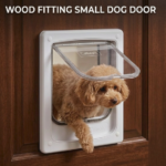 White Dogwalk Small Tunnel dog door installed through a thick door, showing the tunnel sleeve
