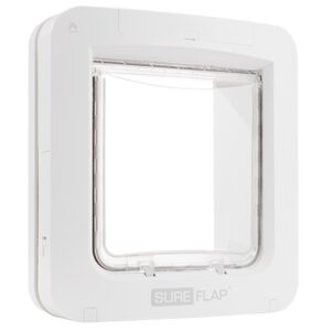 SureFlap Microchip Pet Door Connect in white, angled view showing the frame depth