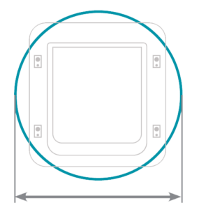 SureFlap Microchip Pet Door Connect glass mounting drawing, round hole 300 mm with the GMA101WT2 adaptor