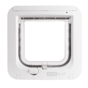SureFlap Microchip Cat Flap SUR001 in white, front view on a white background