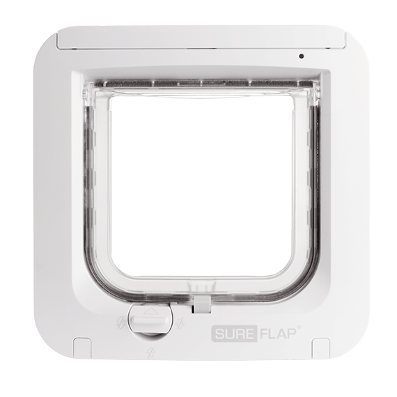SureFlap Microchip Cat Flap SUR001 in white, front view on a white background