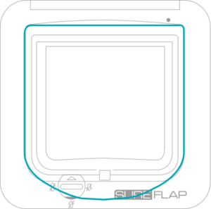 SureFlap Microchip Cat Flap cut-out size for a door or wall, 165 by 171 mm, drawn in outline