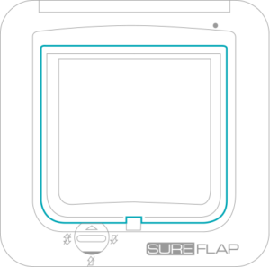 SureFlap Microchip Cat Flap flap opening size, 142 by 120 mm, drawn in outline