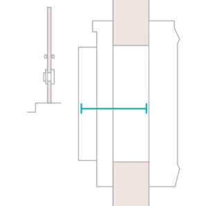 Side view drawing of the SureFlap Microchip Cat Flap showing the 70 mm tunnel depth through a door