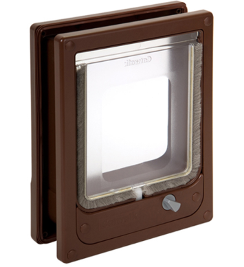 W-MCDB Catwalk multi-magnetic cat door in brown, wood fitting, with battery-free collar-magnet entry